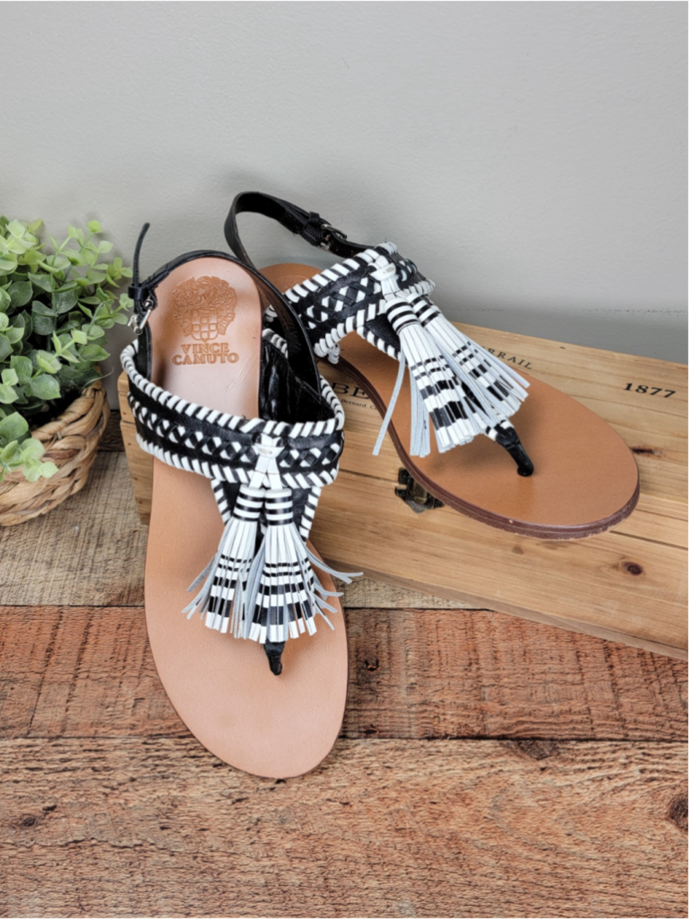 Vince Camuto 9 Rebeka Braided Woven Leather Tassel Thong Sandals Sling Back